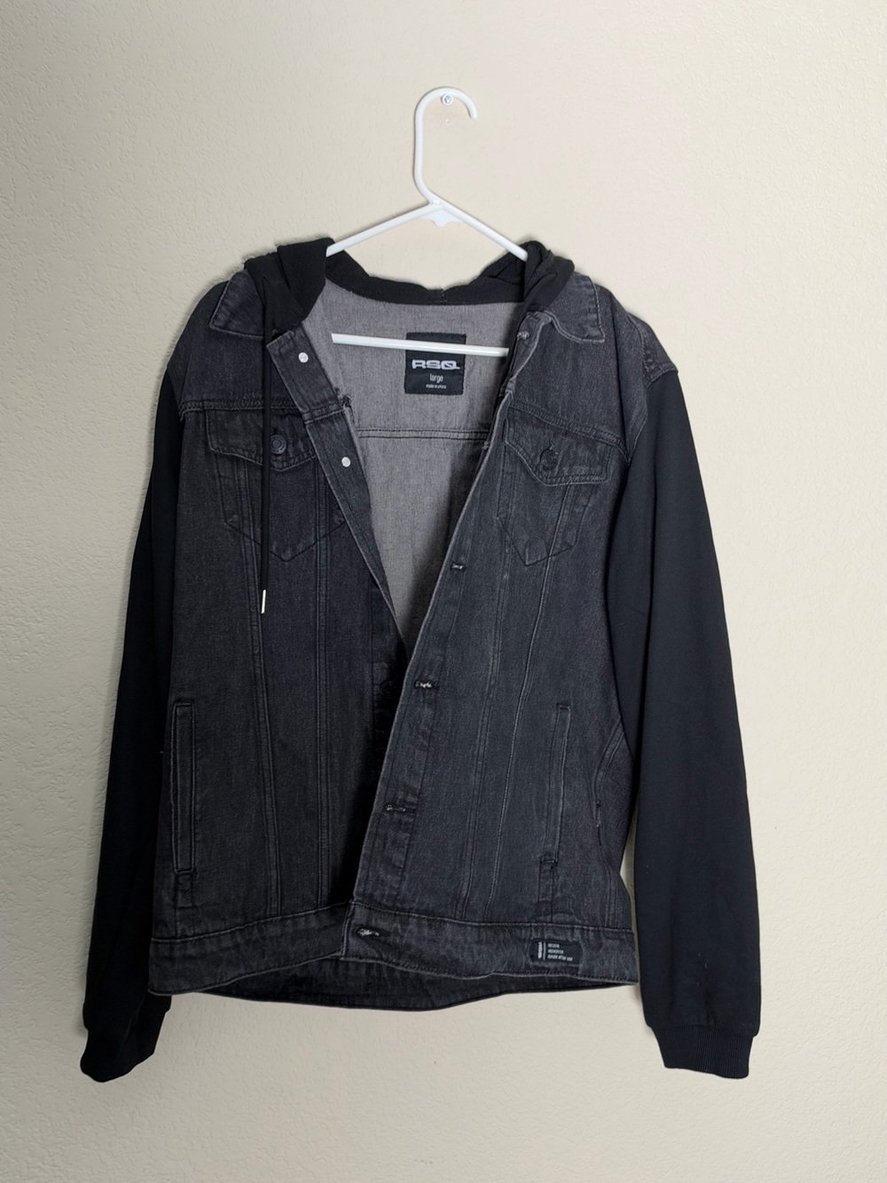 RSQ Black Hybrid Denim Jacket with Hood